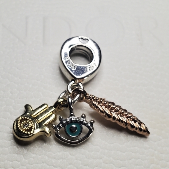 Pandora Hamsa All-seeing Eye & Feather Spirituality Dangle - Picture 3 of 7
